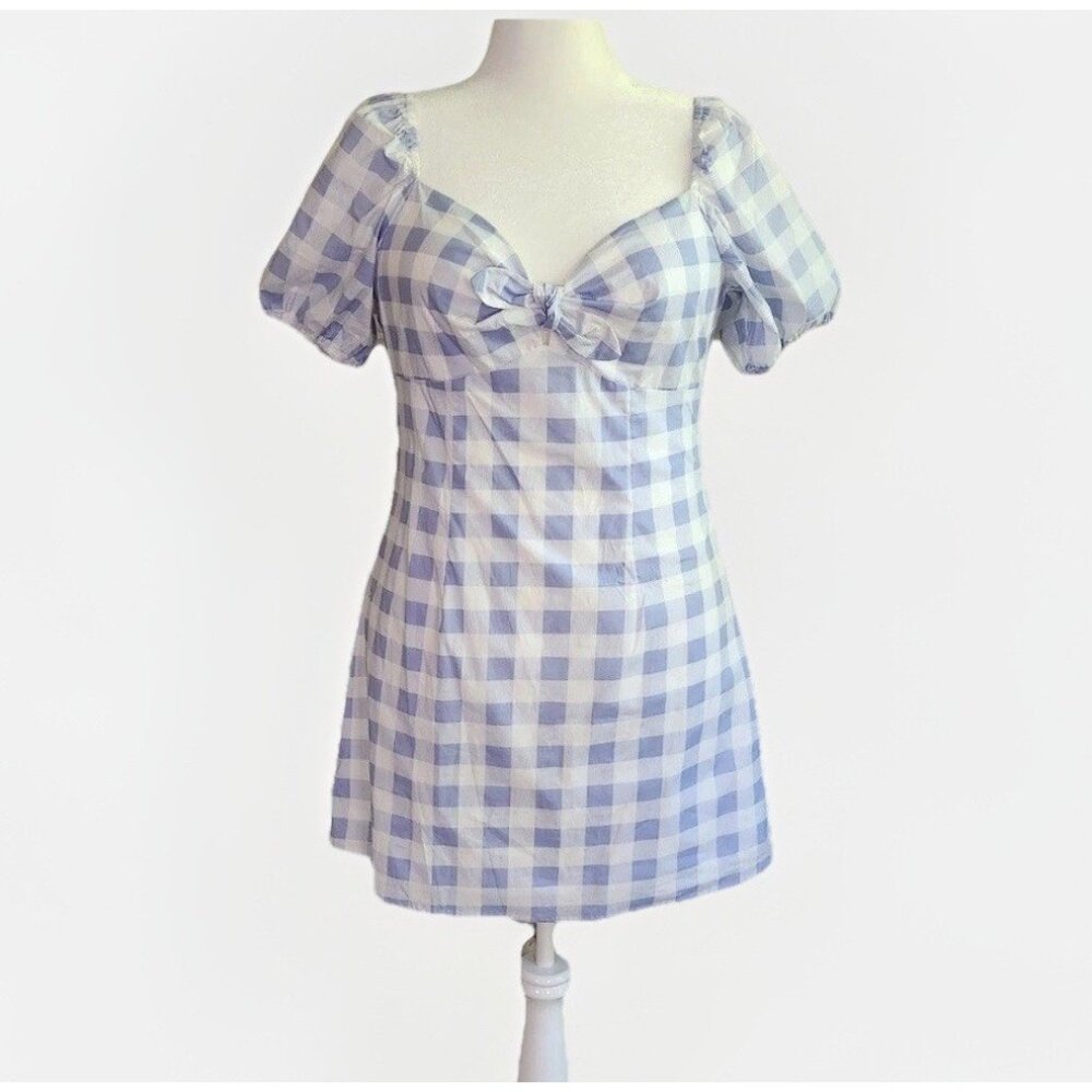 City Triangles Blue White Gingham Dress Puff Sleeve‎ Mini Plus Size 2XL